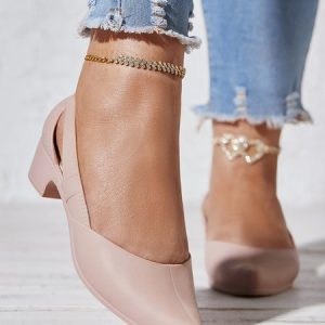 Casual Plain Slip On Block Heel Shallow Shoes, Flats/Loafers, color:Pink|size:41, catalog Noracora shop