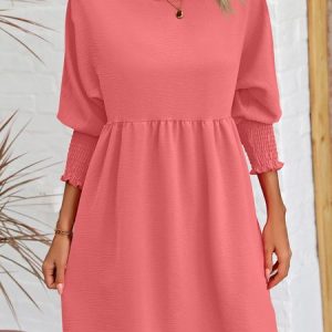 Women Plain Crew Neck Long Sleeve Comfy Casual Short Dress, Dresses, color:Watermelon|size:XXL, catalog Noracora shop