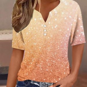 Casual Random Print Notched Short Sleeve T-shirt, T-shirts, color:Pink|size:3XL, catalog Noracora shop
