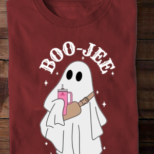 Halloween Cute Ghost Text Letters Crew Neck Long Sleeve T-shirt, T-shirts, color:Wine Red|size:XXL, catalog Noracora shop