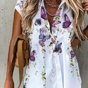 Loose Vacation Shirt Collar Short Sleeve Top, Shirts, color:White|size:3XL, catalog Noracora shop