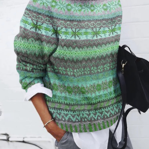 Women Yarn/Wool Yarn Color Block Long Sleeve Comfy Casual Sweater, Sweaters, color:Green|size:XXL, catalog Noracora shop