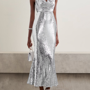 Women Plain V Neck Gallus Comfy Vacation Glitter Maxi Dress, Dresses, color:Silver|size:L, catalog Noracora shop
