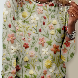 Women's Long Sleeve Tee T-shirt Spring/Fall Floral Printing Jersey Crew Neck Daily Going Out Casual Top, JustFashionNow T-Shirts, color:Green|size:5XL,