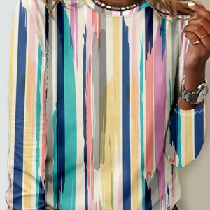 Casual Striped Crew Neck Long Sleeve T-shirt, T-shirts, color:Multicolor|size:5XL, catalog Noracora shop