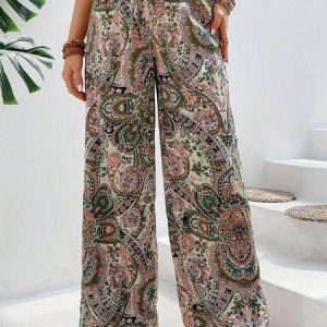 Casual Floral Pattern Long Pant, Blouses, color:Apricot|size:XL, catalog Noracora shop