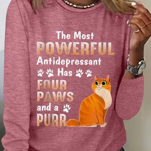 The Most Powerful Antidepressant Has Four Paws And A Purr Long Sleeve Shirt, Long sleeves, Lilicloth.com