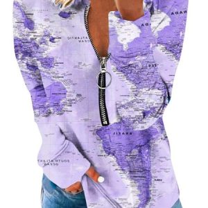 Casual Half Open Collar Abstract Sweatshirt Zipper, Hoodies & Sweatshirts, color:Purple|size:3XL, catalog Noracora shop