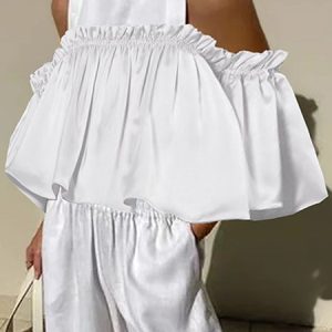 Casual Linen Cold Shoulder Flouncing Loose Shirt, Blouses and Shirts, color:White|size:XXL, Stylewe