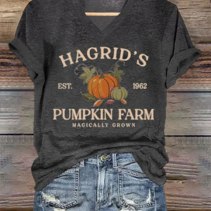 Women's Hagrid'S Pumpkin Patch Print Text Letters Crew Neck Casual Loose T-Shirt, T-shirts, Lilicloth.com