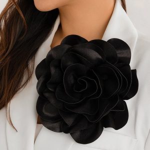 1pc Satin Flower Brooch Suitable For Holiday Parties, Jewelry, color:Black|size:One-size, Stylewe