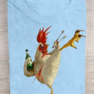 Casual Animal Crew Neck Short Sleeve T-shirt, T-shirts, color:Light Blue|size:XXL, catalog Noracora shop