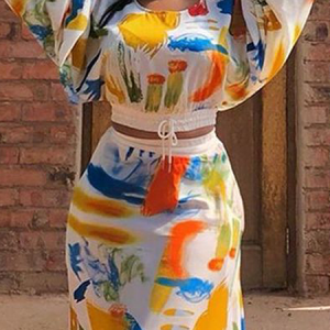 Loose Crew Neck Three Quarter Sleeve Vacation Blouse, Blouses and Shirts, color:As Picture|size:XXL, Stylewe