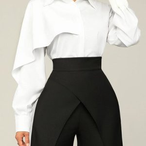 Regular Fit Shirt Collar Plain Long Sleeve Urban Shirt, Blouses and Shirts, color:White|size:XXL, Stylewe