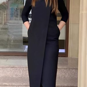 Urban Plain Crew Neck Midi Dress With No Belt, Midi Dresses, color:Black|size:XXL, Stylewe