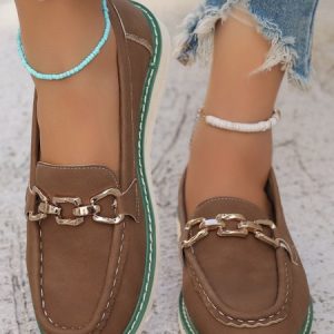 Casual Contrast Stitching Slip On Flat Heel Shallow Shoes, Sneakers&Athletic, color:Brown|size:43, catalog Noracora shop