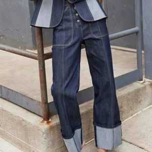Urban Plain High Waist Pockets Denim Jeans, Jeans, color:Blue|size:XXL, Stylewe
