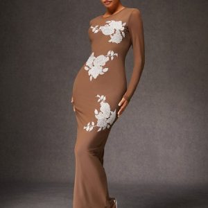 High Elasticity Floral Elegant Maxi Dress, Maxi Dresses, color:As Picture|size:XXL, Stylewe