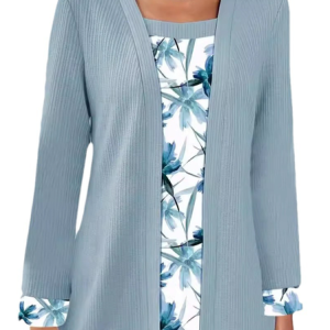 Shawl Collar Long Sleeve Floral Regular Loose Blouse For Women, Blouses, color:Blue|size:XXL, catalog Noracora shop