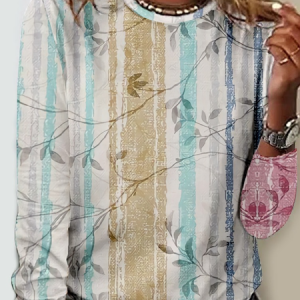 Casual Striped V Neck Long Sleeve T-shirt, T-shirts, color:Multicolor|size:5XL, catalog Noracora shop