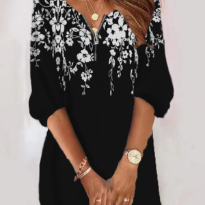 Women Floral Crew Neck Long Sleeve Comfy Casual Buckle Mini Dress, Dresses, color:Black|size:5XL, catalog Noracora shop