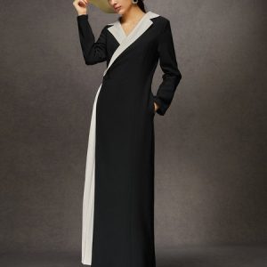 Urban Color Block Pleated Maxi Dress, Maxi Dresses, color:Black-white|size:XXL, Stylewe