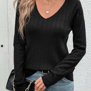 Women Yarn/Wool Yarn Plain Long Sleeve Comfy Casual Sweater, Sweaters, color:Black|size:L, catalog Noracora shop