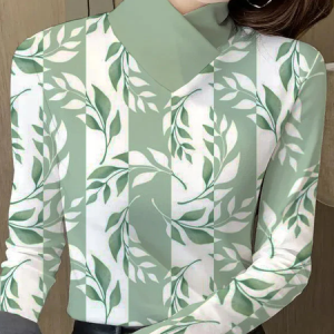Long Sleeve Floral Regular Micro-Elasticity Regular Fit Blouse For Women, Blouses, color:Green|size:XXL, catalog Noracora shop