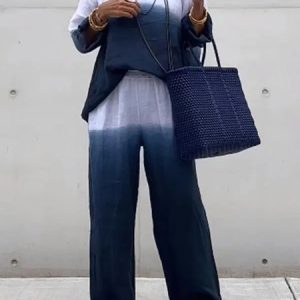 Women Color Block Crew Neck Long Sleeve Comfy Casual Top With Pants Two-Piece Set, Sets, color:Navyblue|size:3XL, catalog Noracora shop