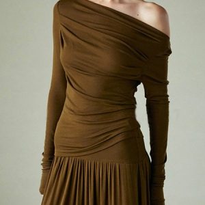 Daily Regular Fit Plain Off Shoulder Ruched Sleeve T-Shirt, Tees, color:As Picture|size:XXL, Stylewe