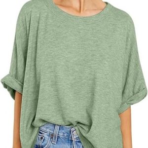 Casual Plain Crew Neck Half Sleeve T-shirt, T-shirts, color:Pea Green|size:XXL, catalog Noracora shop