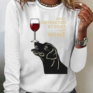 Labrador Easily Distracted By Dogs And Wine T-Shirt, Long sleeves, Lilicloth.com
