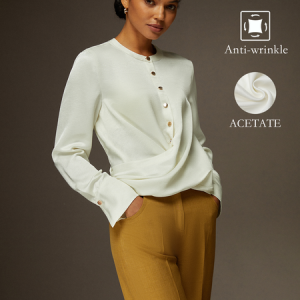 Stand Collar Asymmetrical Hemline Blouse, Blouses and Shirts, color:White|size:XXL, Stylewe