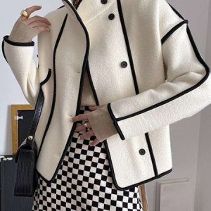 Urban Color Block Long Sleeve Jacket, Jackets, color:White|size:XXL, Stylewe