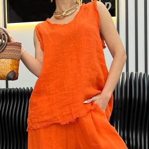 Loose Casual Plain Tank Top, Tanks and Camis, color:Orange|size:XXL, Stylewe