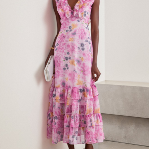 Women Plain V Neck Gallus Comfy Vacation Peplum Maxi Dress, Dresses, color:flower|size:L, catalog Noracora shop