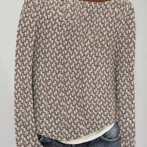 Casual Geometric Crew Neck Long Sleeve T-shirt, T-shirts, color:Khaki|size:XXL, catalog Noracora shop