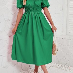 Women Plain V Neck Sleeveless Comfy Casual Maxi Dress, Midi, color:Green|size:XL, catalog Noracora shop