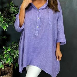 Shawl Collar Long Sleeve Plain Regular Loose Blouse For Women, Blouses, color:Purple|size:5XL, catalog Noracora shop