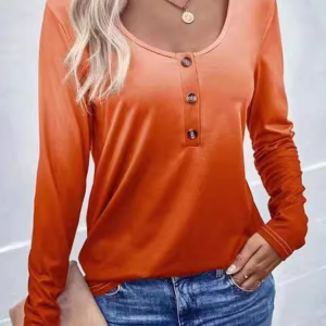 Casual Color Block Crew Neck Long Sleeve T-shirt, T-shirts, color:Orange|size:3XL, catalog Noracora shop