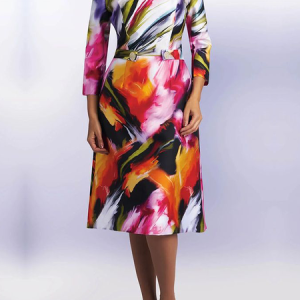 Regular Fit Regular Sleeve Elegant Crew Neck Three Quarter Sleeve Abstract Dress, Midi Dresses, color:As Picture|size:XXL, Stylewe