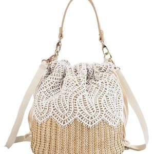 Flower Lace Drawstring Bucket Handbag Bag with Detachable Crossbody Strap, Bags, color:Color2|size:One-size, Stylewe