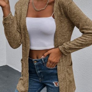 Women's Plain Lace Regular Loose Jacket, Coats, color:Khaki|size:XL, catalog Noracora shop