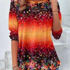 Women's Long Sleeve Tee T-shirt Spring/Fall Floral Pattern Printing Jersey Crew Neck Daily Going Out Casual Top, JustFashionNow T-Shirts, color:flower|size:XXL