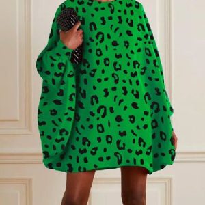 Urban Raglan Sleeves Crew Neck Printing Dress, Mini Dresses, color:Green|size:XXL, Stylewe