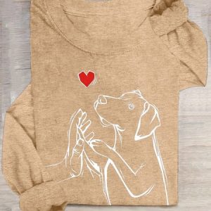 Dog Cotton-Blend Loose Casual T-Shirt, Long sleeves, Lilicloth.com