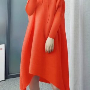 Pocket Stitching Loose Raglan Sleeves Elegant Dress, Midi Dresses, color:Orange|size:XXL, Stylewe