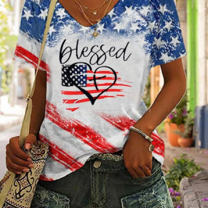 Women's Short Sleeve Tee T-shirt Summer Text Letters V Neck Casual Top, JustFashionNow T-Shirts, color:Multicolor|size:XXL,