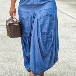 Casual Denim Plain Loose Long Skirt, Denim Skirts, color:Blue|size:XXL, Stylewe
