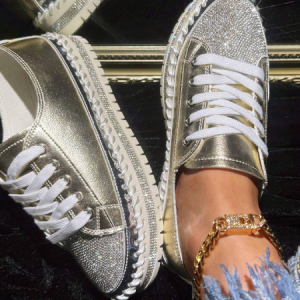 Women's Golden Shiny Rhinestone Fashion Casual Sneakers, Sneakers&Athletic, color:Golden|size:43, catalog Noracora shop